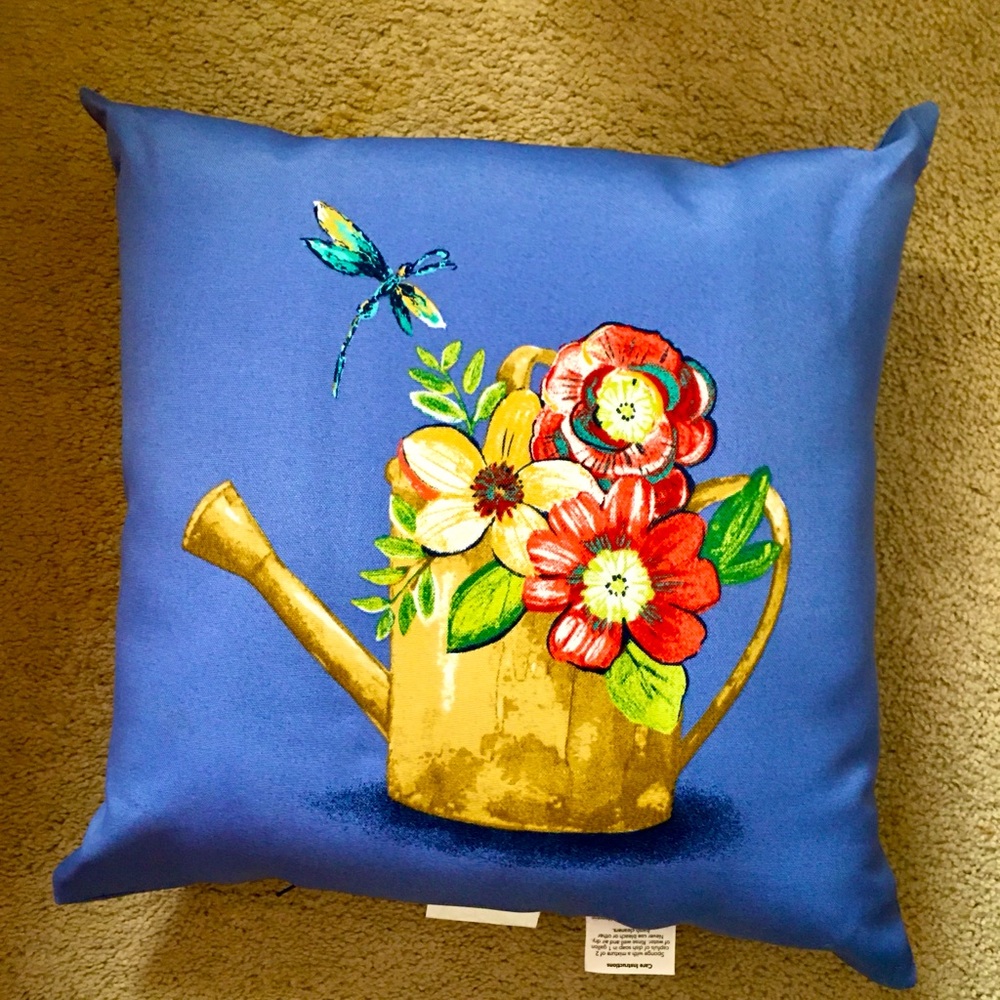 NEW Hampton Bay Multicolored Floral Watering Can Indoor/Outdoor Throw Pillow.